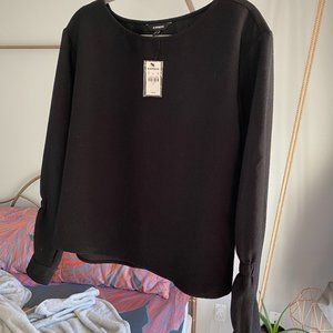 NWT Black Crepe Long Sleeve Blouse with Elastic S